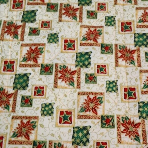 Christmas Table Runner Poinsettia Table Linen Sparkly Red Trim 51.5"x15.5" - Picture 6 of 6